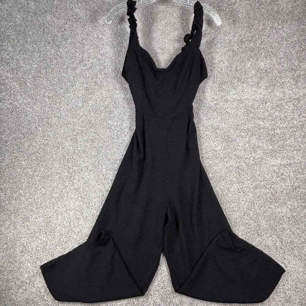 Inspired Hearts Women Black Ruffle Strap Wide Leg Jumpsuit Large 3BRXZ115R